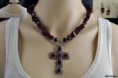 CHERRY RED JASPER AND HANDMADE CROSS NECKLACE AND EARRING SET